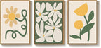Framed Boho Abstract Wall Art Bedroom, 3 Piece Green and Yellow Mid Century - Image 9