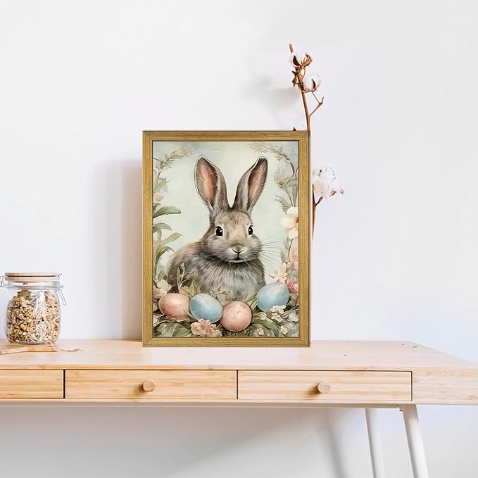Easter Bunny Wall Art, Vintage Rabbit Canvas Wall Decor, Easter Eggs Poster - Image 4