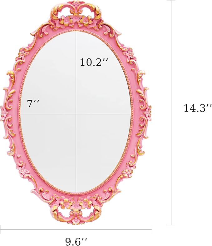 Tstarer Vintage Decorative Pink Framed Mirror, Wall Hanging Mirrors & Tabletop - Image 3