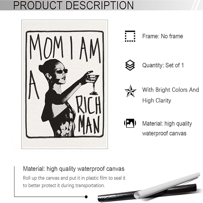 Liyark Mom I Am A Rich Man Aesthetic Retro Music Goblet Poster Feminist canvas - Image 2