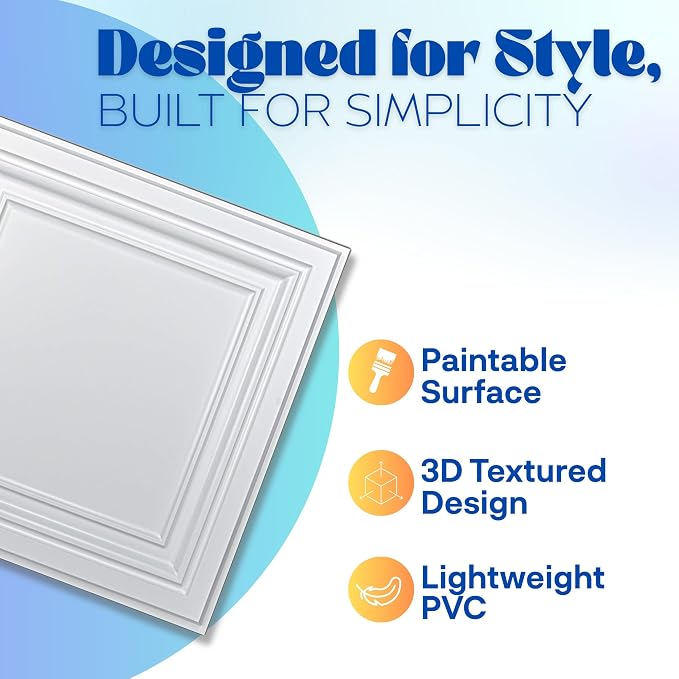 Art3d 12-Pack PVC Drop Ceiling Tiles, 2ft x 2ft, Bright White Finish - Image 3