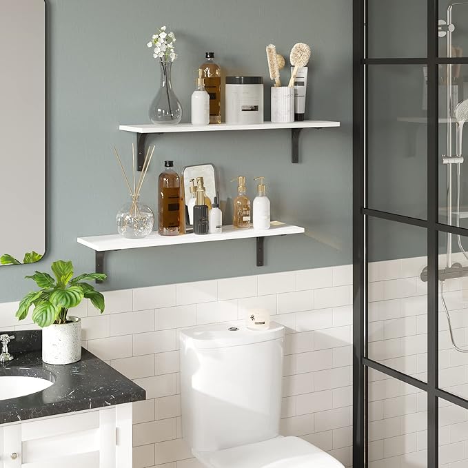 DINZI LVJ Long Wall Shelves, 23.6 Inch Wall Mounted Shelves Set of 2, - Image 2