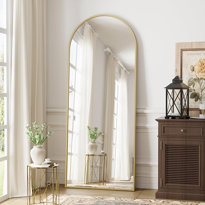 Dewfig Arched Gold Full Length Mirror, Full Body Mirrors - Image 2