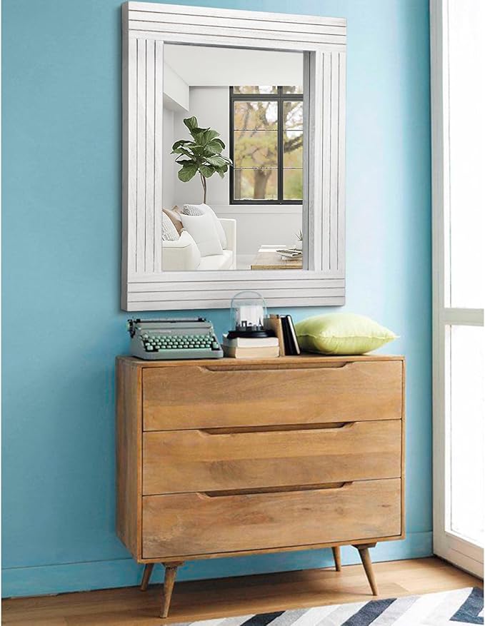 Rustic Wall Mirror, Rectangular Vintage Wood Framed Large Mirror - Image 4