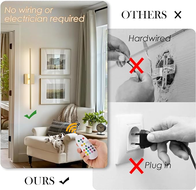 KARTOOSH 28.3 Inch 9 RGB Color Battery Operated Wireless Wall Sconces Set of Two - Image 2