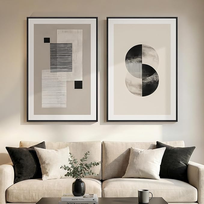 Large Framed Black and White Neutral Abstract Wall Art by Cuspin