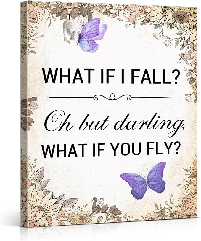 Inspirational Purple Butterfly Wall Art Decor, What If You Fly Motivational by VAHATAN