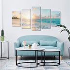 Goldfoilart 5 Pieces Beach Sunset Canvas Wall Art Blue Sea Prints Romantic - Image 6