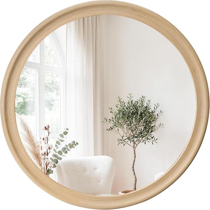 CULER Round Wall Mirrors 24 Inch, Natural Rustic Decorative Transitional Mirror by Culer
