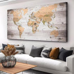 Large Wall Art grey map of The World Painting Ready to Hang 36"x70"Large Framed by ZEYDRT