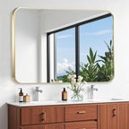 48x30 Inch Gold Bathroom Mirror, Brushed Gold Metal Framed Rectangular Mirror - Image 2