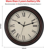 Foxtop 14 Inch Roman Numerals Wall Clock Battery Operated Silent Non-Ticking - Image 2