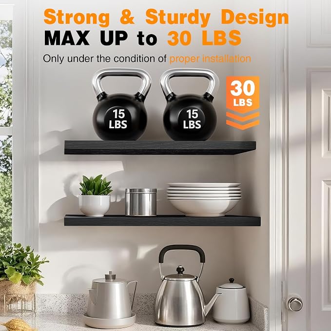 BAYKA Floating Shelves, 48 inches Long Heavy Duty Wall Mounted Rustic Wood - Image 4