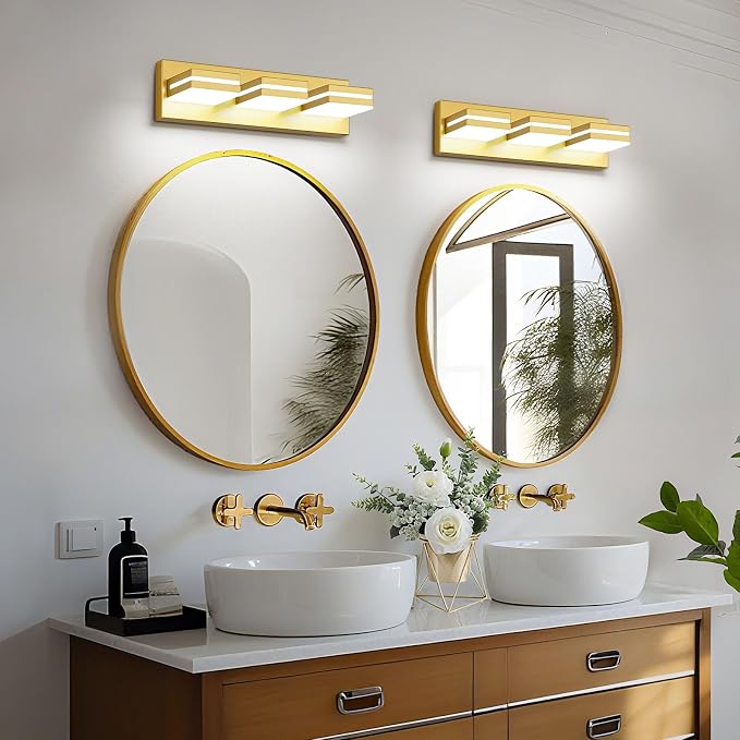 Modern LED Small Bathroom Lights Fixtures 3-Light, Metal Gold Acrylic Wall - Image 7