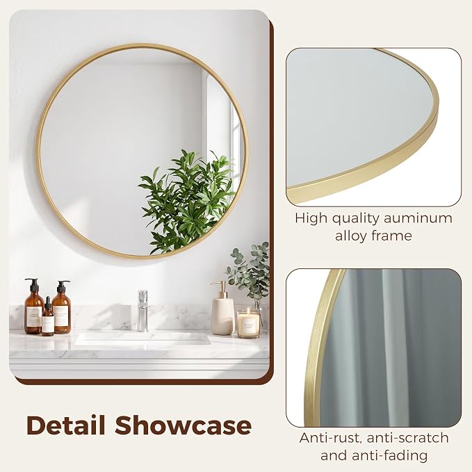 NEWBULIG 24 Inch Round Wall Mirror, Bathroom Mirror - Image 4