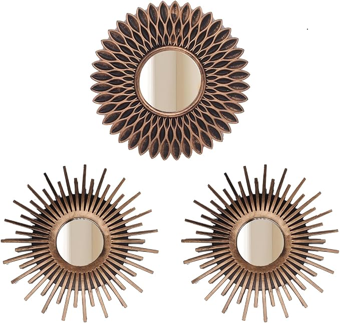 Retor OLD Gold Mirrors for Wall Pack of 3. Round. More Contemporary Sense.Rays by MCCxxii