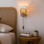 Plug-in Boho Wall Sconces Set of 2, Handwoven Rattan Wall Lights - Image 6