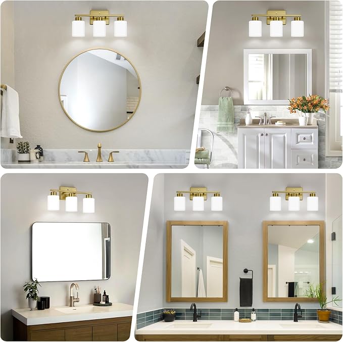 FonmYim Brushed Gold Bathroom Light Fixtures, 3-Light Modern Vanity Light Over - Image 3