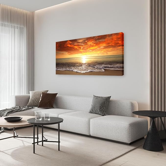 Baisuart-S0198 Canvas Prints Wall Art Sunset Ocean Beach Pictures Photo - Image 4