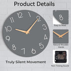 cicininc Wall Clock, 12 Inch Wooden Silent Non-Ticking, Decorative Battery - Image 6