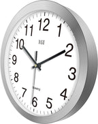 HITO 12 Inch Silent Wall Clock Battery Operated Non Ticking Glass Cover Silver - Image 2