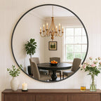 Bathroom Mirror for Wall, 24 Inch Round Mirror, Matte Black Metal Framed Circle by Atilioo