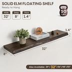 Floating Shelves Set of 2, Solid Elm Wood Wall Shelves 32 Inch - Image 3