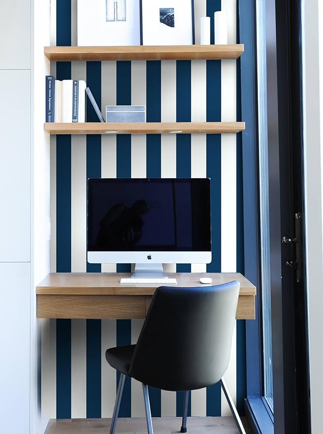 Guvana 118"x17.7" Blue and White Striped Contact Paper Navy Blue Peel and Stick - Image 4