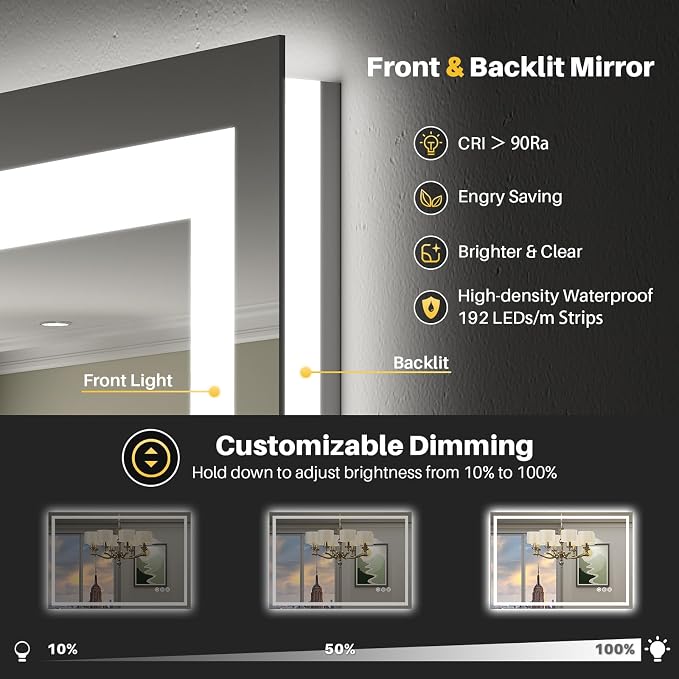 Briivue 28x36 Inch LED Bathroom Mirror - Image 3