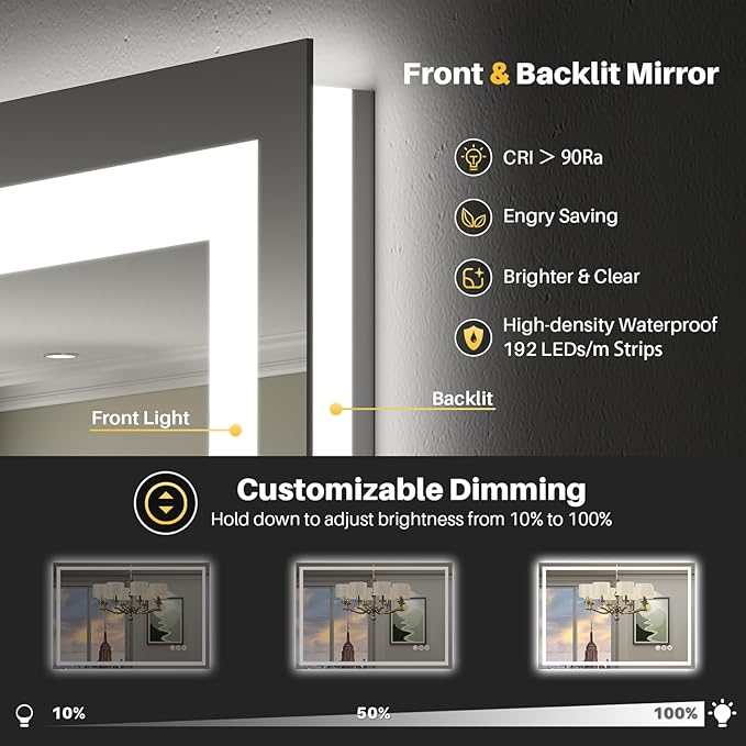 Briivue 36x32 Inch LED Bathroom Mirror - Image 3