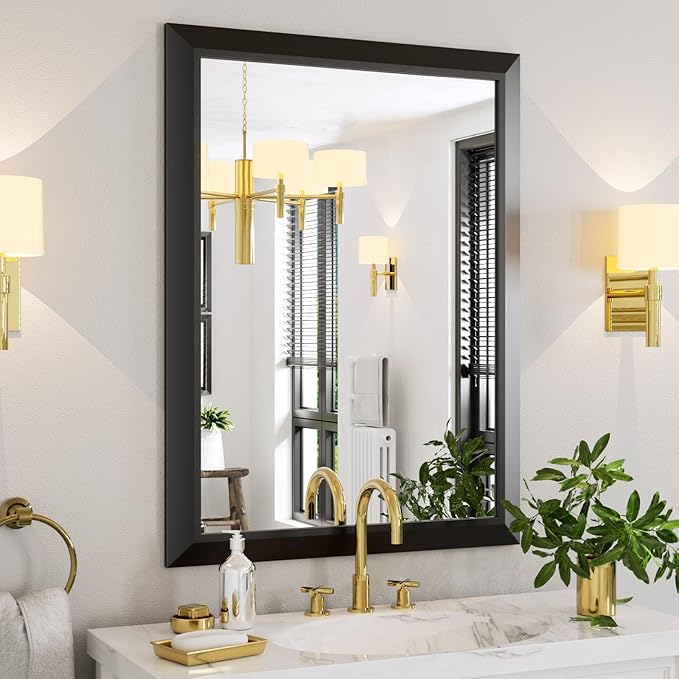 Amorho Black Bathroom Mirror, 40x30 Inch Thick Metal Framed Wall Mirrors - Image 8