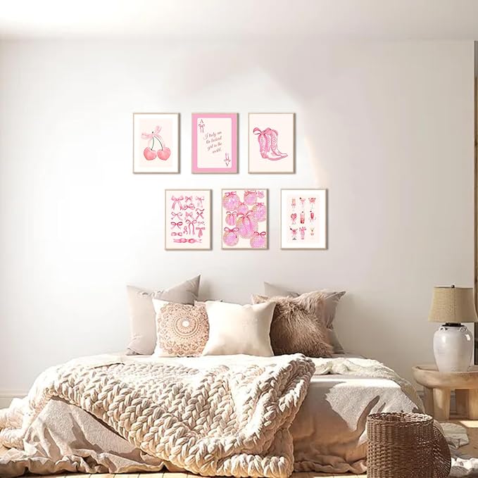 Uniro Coquette Room Decor Pink, Trendy Bows Wall Art Posters - Image 4
