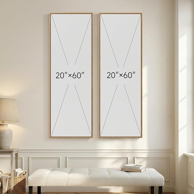Long Narrow Framed Neutral Abstract Vertical Wall Art Set of 2, Oversized - Image 4