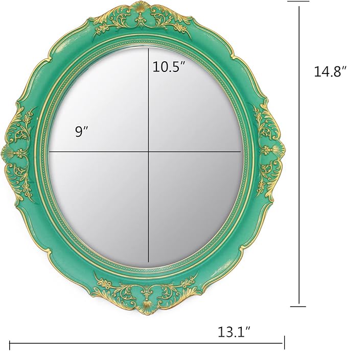YCHMIR Vintage Decorative Wall Mirror 14.8 x 13.1 Inch Oval Mirror （Green） - Image 3