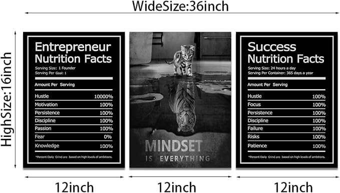 KAWAHONE Motivational Mindset Canvas Wall Art, Success Entrepreneur Nutrition - Image 6