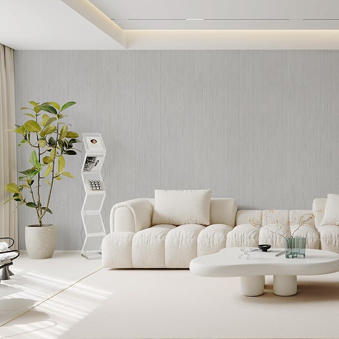 Grey Grasscloth Peel and Stick Wallpaper A Set of 23.6" X 480" Self-Adhesive - Image 5