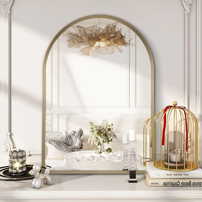 Bathroom Arched Wall Mirror Brushed Metal Vanity Wall Mounted Mirror - Image 4
