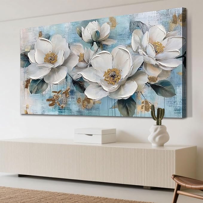 Ardemy Flower Wall Art for Living Room White Floral Canvas Art Wall Decor - Image 5