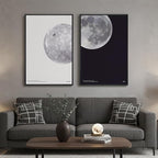 Large Framed Black and White Moon Wall Art, 2 Piece the Moon Canvas Art Prints by Cuspin