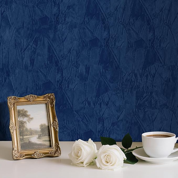 17.7" x 317" Blue Velvet Fabric Wallpaper Peel and Stick Velvet Wallpaper - Image 6