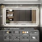 LED Bathroom Mirror with Lights, 72x36 Inch Gradient Front and Backlight LED - Image 2