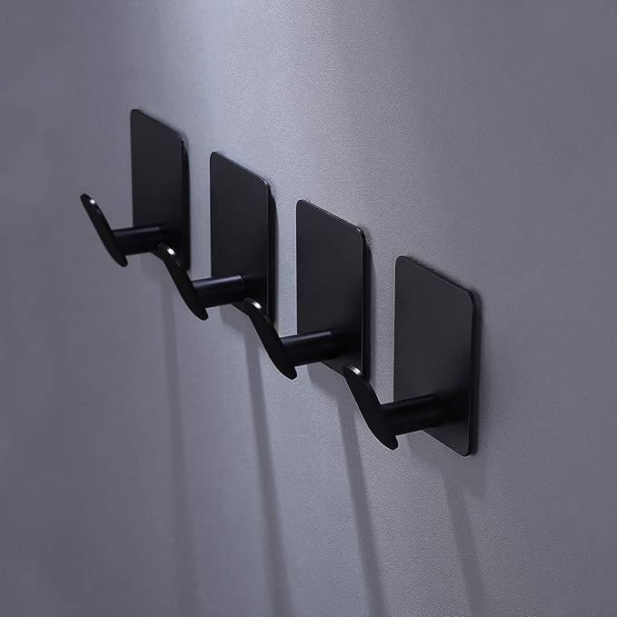 DELITON Black Towel Hook 6 Pack, Stainless Steel Stick on Wall Hooks - Image 2