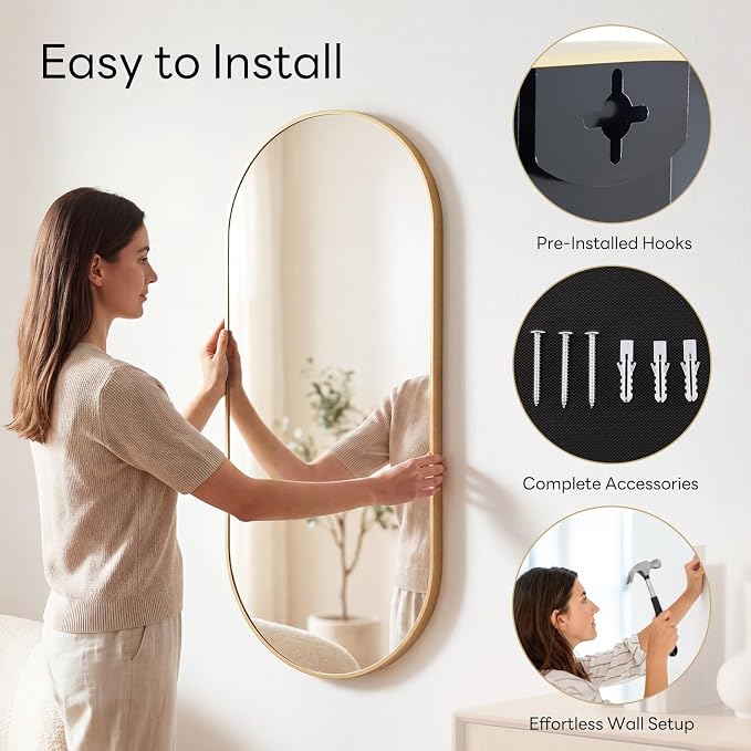 DUMOS 24" x 48" Oval Bathroom Mirror, Tempered Glass, Morden Vanity Mirror - Image 5