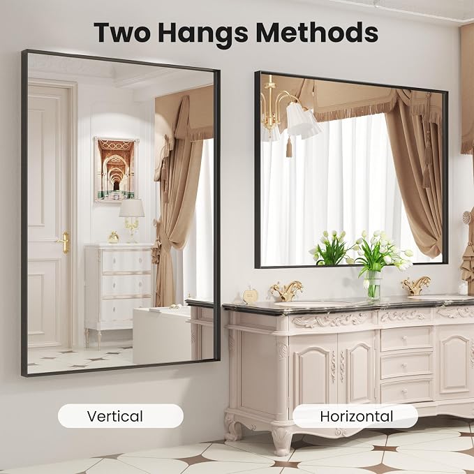LOAAO Black Bathroom Mirror 40"X36" - Image 3
