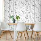 Timeet Peel and Stick Wallpaper White and Blue Floral Wallpaper Boho Leaf - Image 3