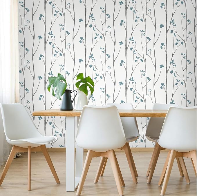 Timeet Blue White Floral Leaf Boho Wallpaper 16.14"x118.11" Self-Adhesive - Image 3