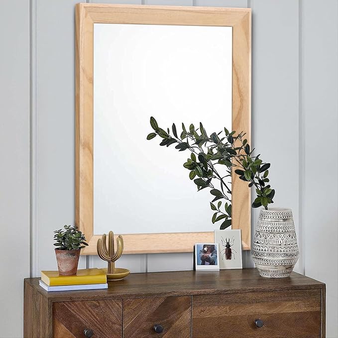 AAZZKANG Rustic Mirrors for Wall Rectangle Wood Frame Mirror Large 26"x18" - Image 3