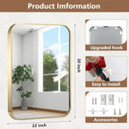 22x30 Inch Gold Bathroom Mirror, Brushed Gold Metal Framed Rectangular Mirror - Image 5