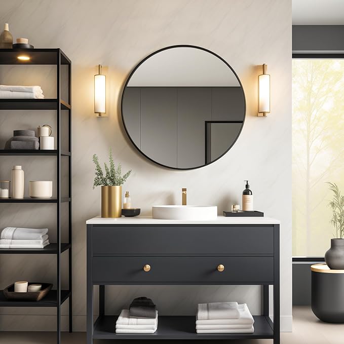 USHOWER Black Round Mirror for Over Sink 24-inch, Circle Bathroom Mirror - Image 5