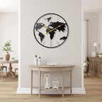 Large World Map Wall Clock, Metal Minimalist Modern Clock, Round Silent - Image 4